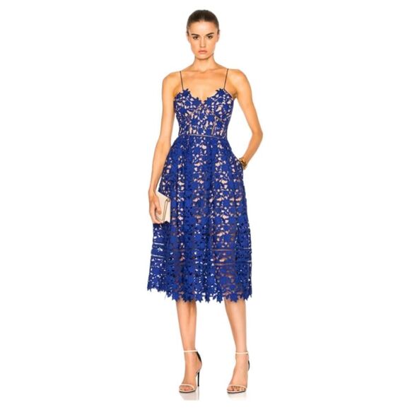 Eliza J Lace Cobalt Blue Illusion Dress Women's Sz 10 Pockets Adjustable NWOT - Picture 16 of 16